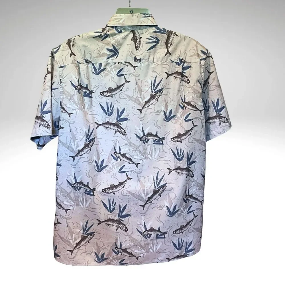 Chaps Blue and Gray Fish Pattern Casual Button Down Shirt, Size XL - Picture 9 of 9